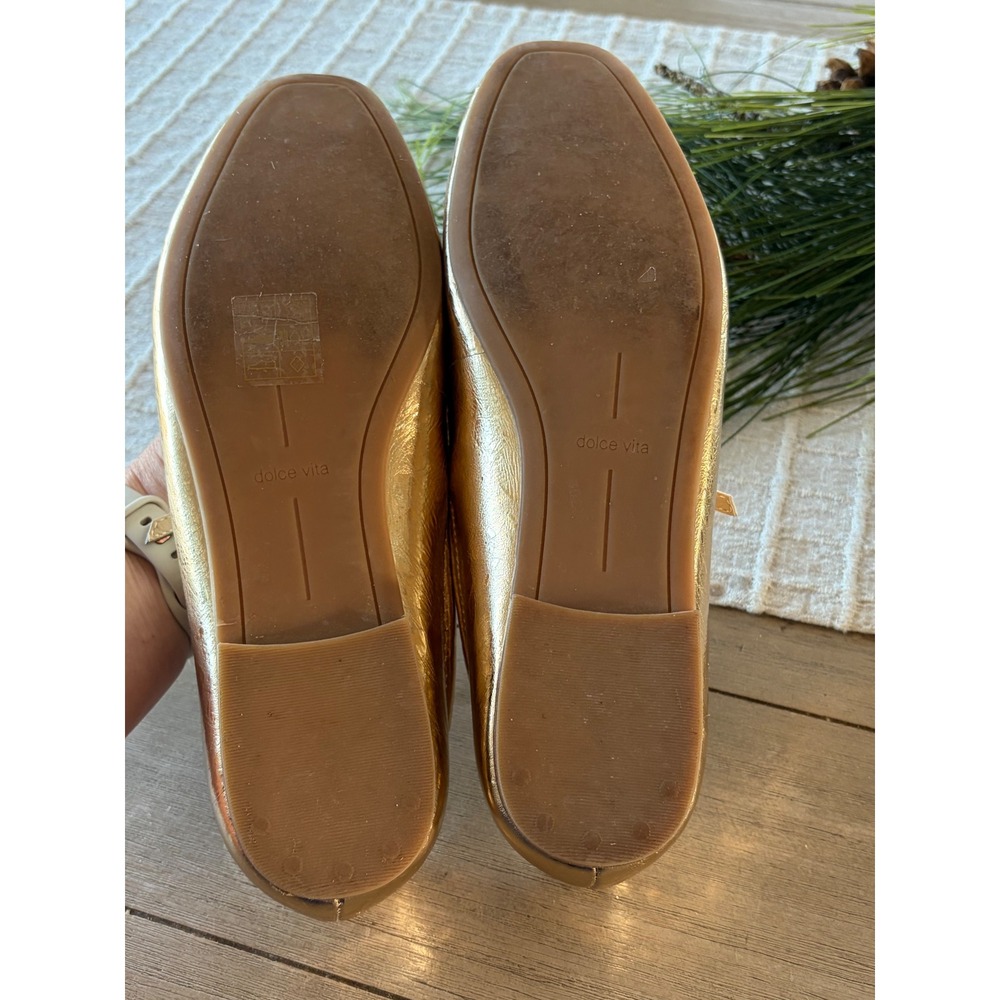 Dolce Vita Aileen Ballet Flat Mary Jane Shoes Metallic Leather Gold Women's 7.5 - Picture 5 of 10